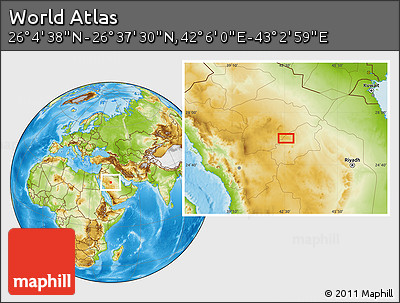 Physical Location Map of the Area around 26° 21' 4" N, 42° 34' 30" E