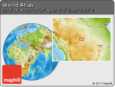 Physical Location Map of the Area around 26° 21' 4" N, 42° 34' 30" E