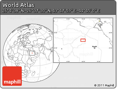 Blank Location Map of the Area around 26° 21' 4" N, 44° 16' 29" E