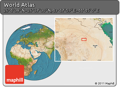 Satellite Location Map of the Area around 26° 21' 4" N, 44° 16' 29" E