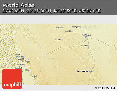 Physical 3D Map of the Area around 26° 21' 4" N, 45° 7' 30" E
