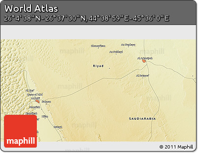 Physical 3D Map of the Area around 26° 21' 4" N, 45° 7' 30" E