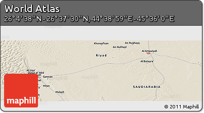 Shaded Relief Panoramic Map of the Area around 26° 21' 4" N, 45° 7' 30" E