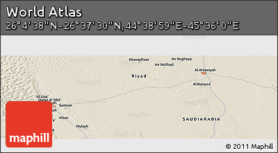 Shaded Relief Panoramic Map of the Area around 26° 21' 4" N, 45° 7' 30" E