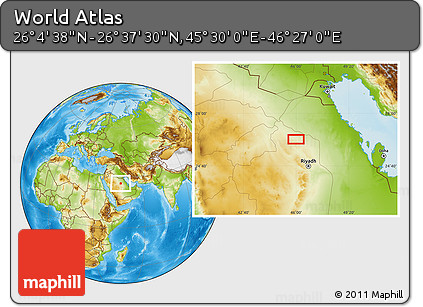 Physical Location Map of the Area around 26° 21' 4" N, 45° 58' 30" E