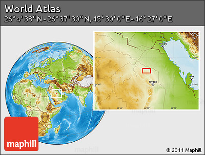 Physical Location Map of the Area around 26° 21' 4" N, 45° 58' 30" E