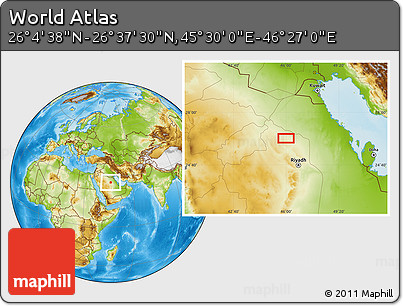 Physical Location Map of the Area around 26° 21' 4" N, 45° 58' 30" E