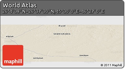 Shaded Relief Panoramic Map of the Area around 26° 21' 4" N, 45° 58' 30" E