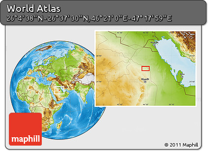 Physical Location Map of the Area around 26° 21' 4" N, 46° 49' 30" E