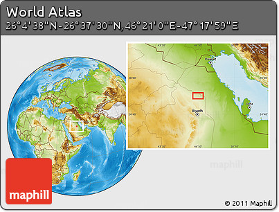 Physical Location Map of the Area around 26° 21' 4" N, 46° 49' 30" E