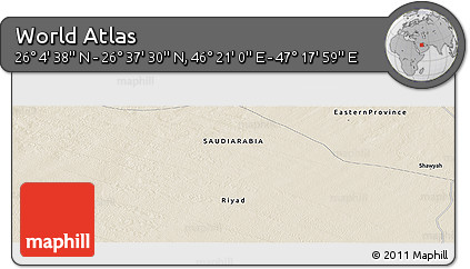 Shaded Relief Panoramic Map of the Area around 26° 21' 4" N, 46° 49' 30" E