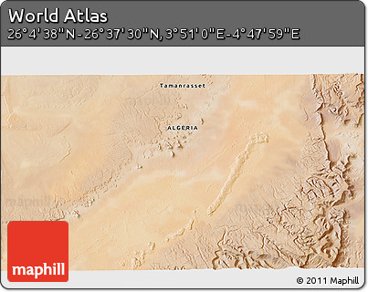 Satellite 3D Map of the Area around 26° 21' 4" N, 4° 19' 30" E
