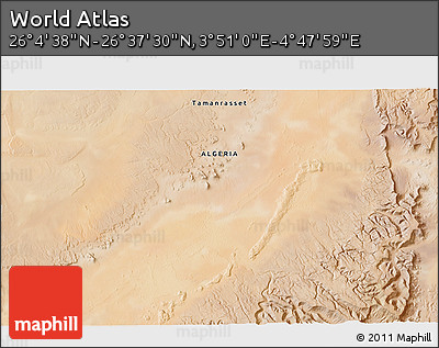Satellite 3D Map of the Area around 26° 21' 4" N, 4° 19' 30" E