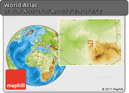 Physical Location Map of the Area around 26° 21' 4" N, 4° 19' 30" E