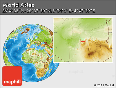 Physical Location Map of the Area around 26° 21' 4" N, 4° 19' 30" E