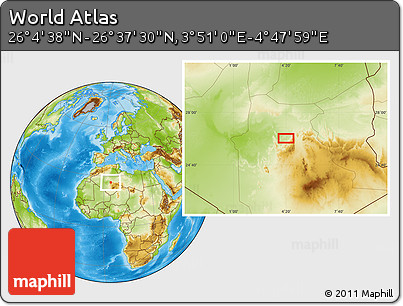 Physical Location Map of the Area around 26° 21' 4" N, 4° 19' 30" E