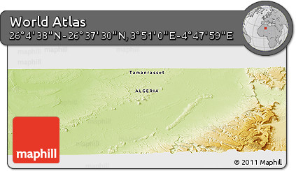 Physical Panoramic Map of the Area around 26° 21' 4" N, 4° 19' 30" E