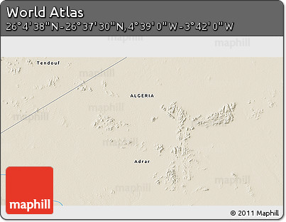 Shaded Relief 3D Map of the Area around 26° 21' 4" N, 4° 10' 30" W