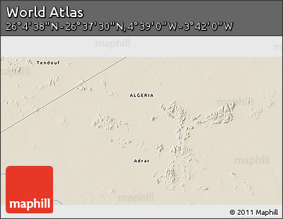 Shaded Relief 3D Map of the Area around 26° 21' 4" N, 4° 10' 30" W