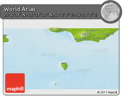 Physical 3D Map of the Area around 26° 21' 4" N, 54° 28' 30" E