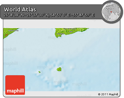 Physical 3D Map of the Area around 26° 21' 4" N, 55° 19' 30" E
