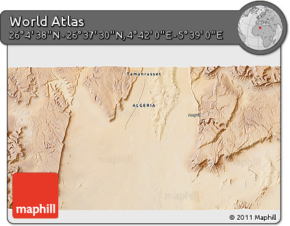 Satellite 3D Map of the Area around 26° 21' 4" N, 5° 10' 30" E