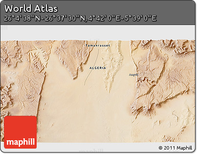 Satellite 3D Map of the Area around 26° 21' 4" N, 5° 10' 30" E