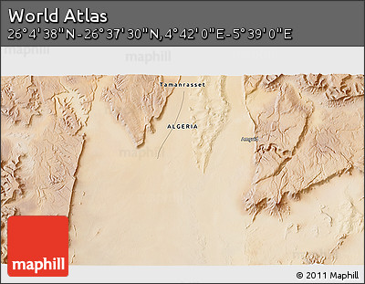 Satellite 3D Map of the Area around 26° 21' 4" N, 5° 10' 30" E
