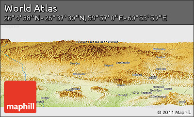 Physical Panoramic Map of the Area around 26° 21' 4" N, 60° 25' 29" E