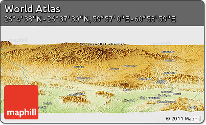 Physical Panoramic Map of the Area around 26° 21' 4" N, 60° 25' 29" E