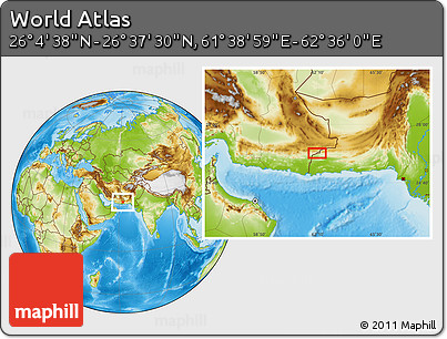 Physical Location Map of the Area around 26° 21' 4" N, 62° 7' 30" E