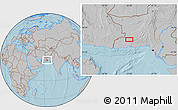 Gray Location Map of the area around 26° 21' 4" N, 63° 49' 30" E, hill shading