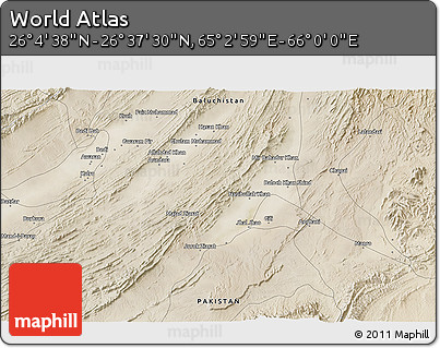 Satellite 3D Map of the Area around 26° 21' 4" N, 65° 31' 30" E