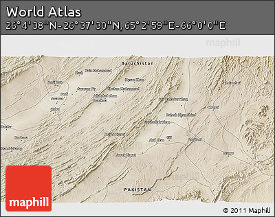 Satellite 3D Map of the Area around 26° 21' 4" N, 65° 31' 30" E