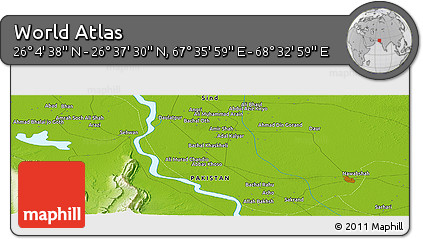 Physical Panoramic Map of the Area around 26° 21' 4" N, 68° 4' 29" E