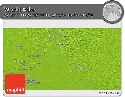 Physical 3D Map of the Area around 26° 21' 4" N, 68° 55' 30" E
