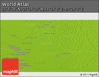 Physical 3D Map of the Area around 26° 21' 4" N, 68° 55' 30" E