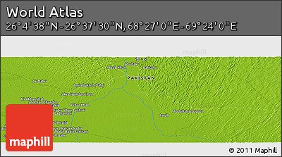 Physical Panoramic Map of the Area around 26° 21' 4" N, 68° 55' 30" E