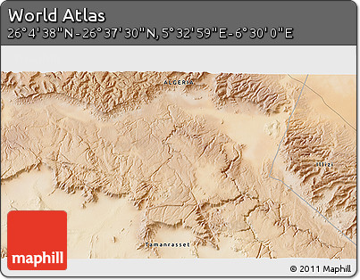 Satellite 3D Map of the Area around 26° 21' 4" N, 6° 1' 30" E