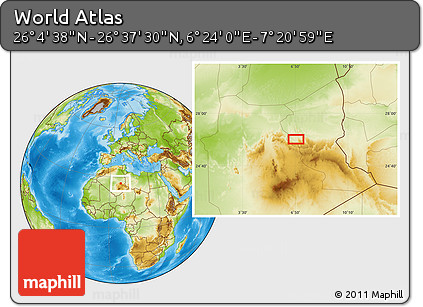 Physical Location Map of the Area around 26° 21' 4" N, 6° 52' 30" E