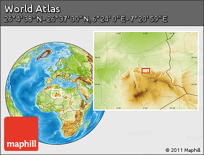 Physical Location Map of the Area around 26° 21' 4" N, 6° 52' 30" E