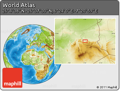 Physical Location Map of the Area around 26° 21' 4" N, 6° 52' 30" E