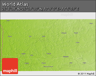 Physical 3D Map of the Area around 26° 21' 4" N, 70° 37' 30" E