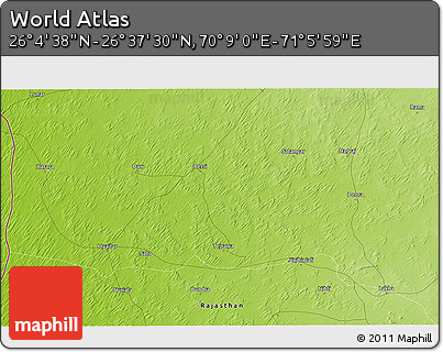 Physical 3D Map of the Area around 26° 21' 4" N, 70° 37' 30" E