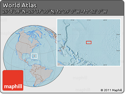 Gray Location Map of the Area around 26° 21' 4" N, 72° 10' 30" W, hill shading