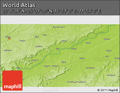 Physical 3D Map of the Area around 26° 21' 4" N, 77° 25' 30" E