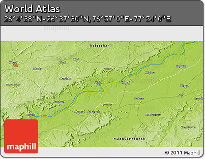 Physical 3D Map of the Area around 26° 21' 4" N, 77° 25' 30" E