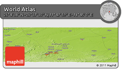 Physical Panoramic Map of the Area around 26° 21' 4" N, 78° 16' 30" E