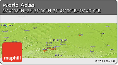 Physical Panoramic Map of the Area around 26° 21' 4" N, 78° 16' 30" E