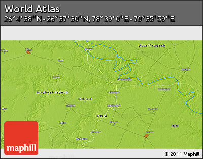 Physical 3D Map of the Area around 26° 21' 4" N, 79° 7' 30" E